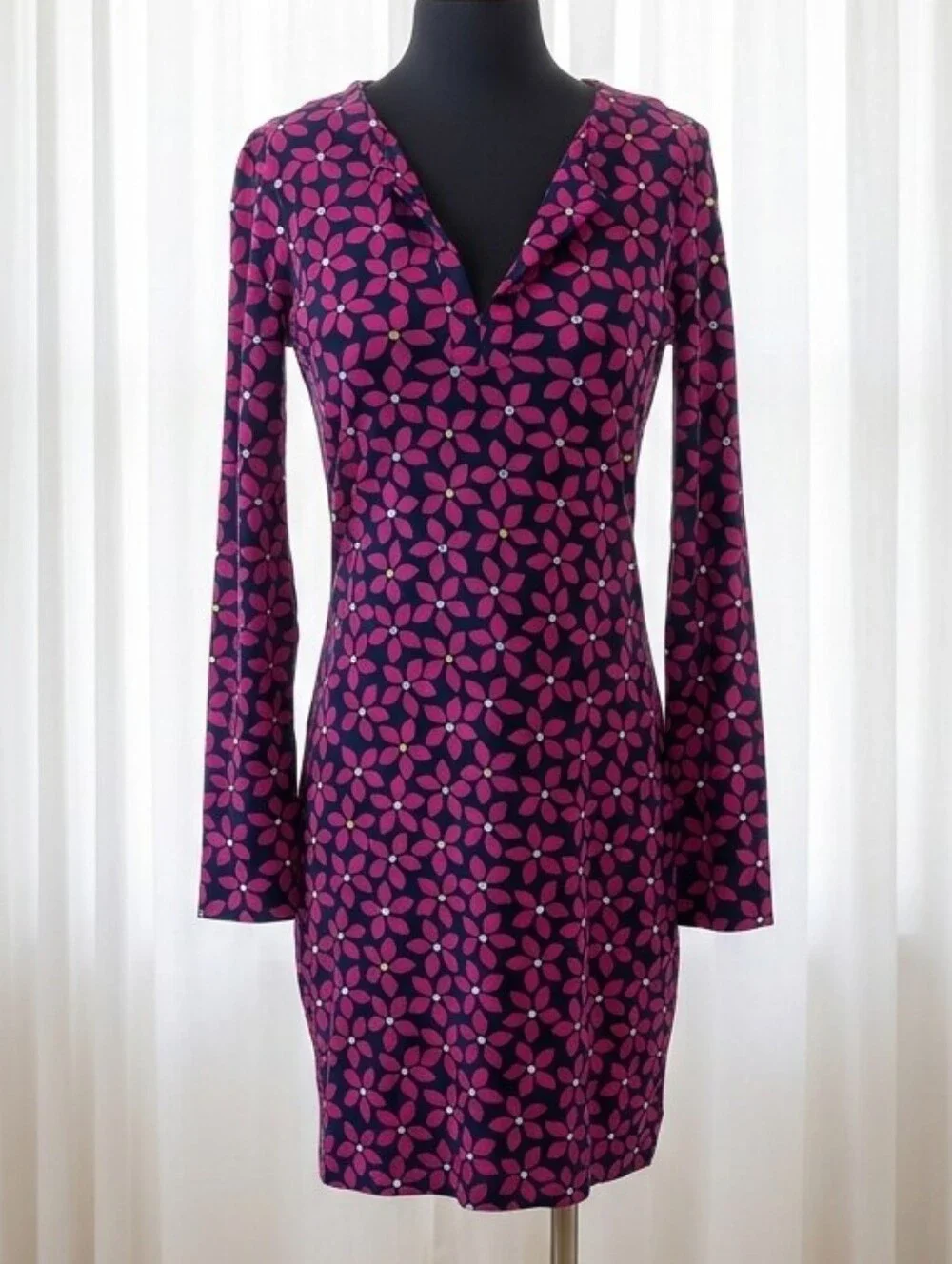dvf purple dress Diane von Furstenberg DVF Reina Floral Check Tunic Dress Pink Purple Navy 2